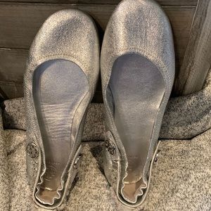 Tory Burch Minnie Crystals Embellished 2-way Silver Flats